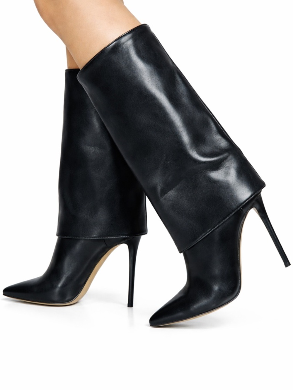 Black Stiletto Fold-Over Boots